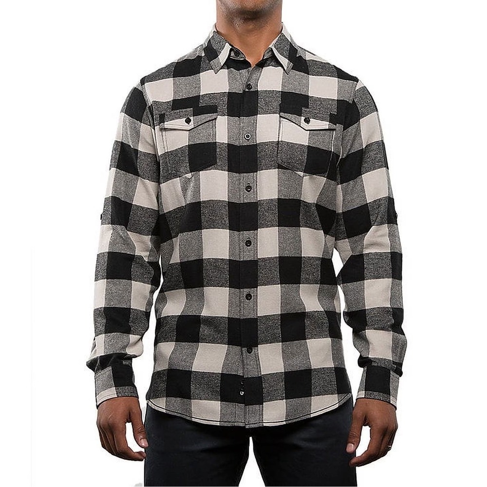 Burnside B8210 Mens Small Ecru Black Plaid Flannel Shirt Workwear Cabincore NWT